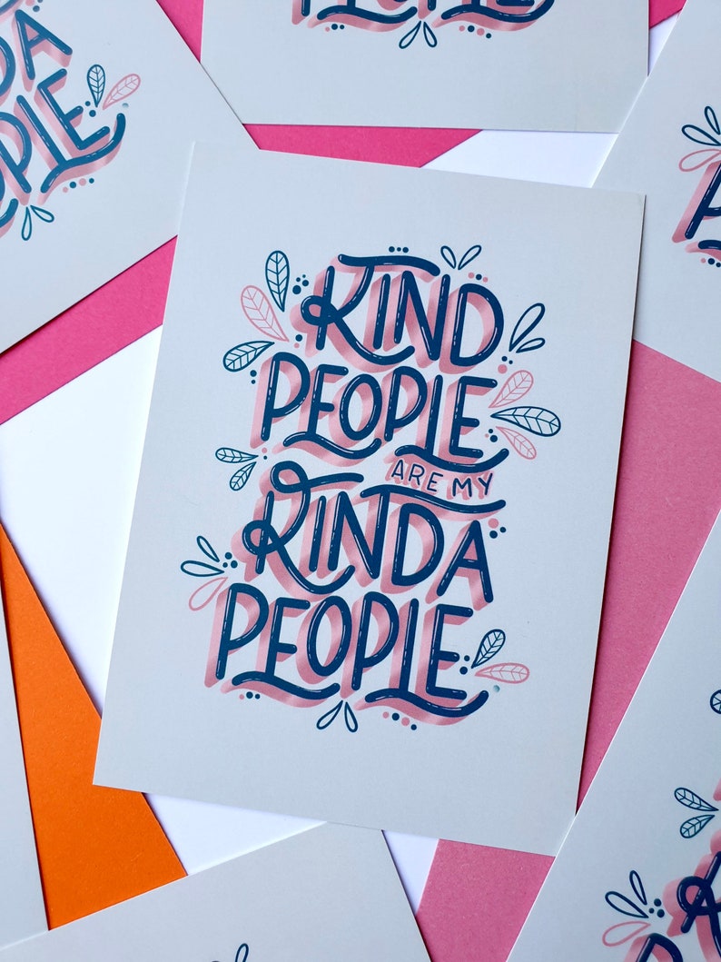 A6 Kind People Postcard Positivity Gifts Postcard Print Cute Print Positive Quotes Positive Print Typography Wall Decor image 5