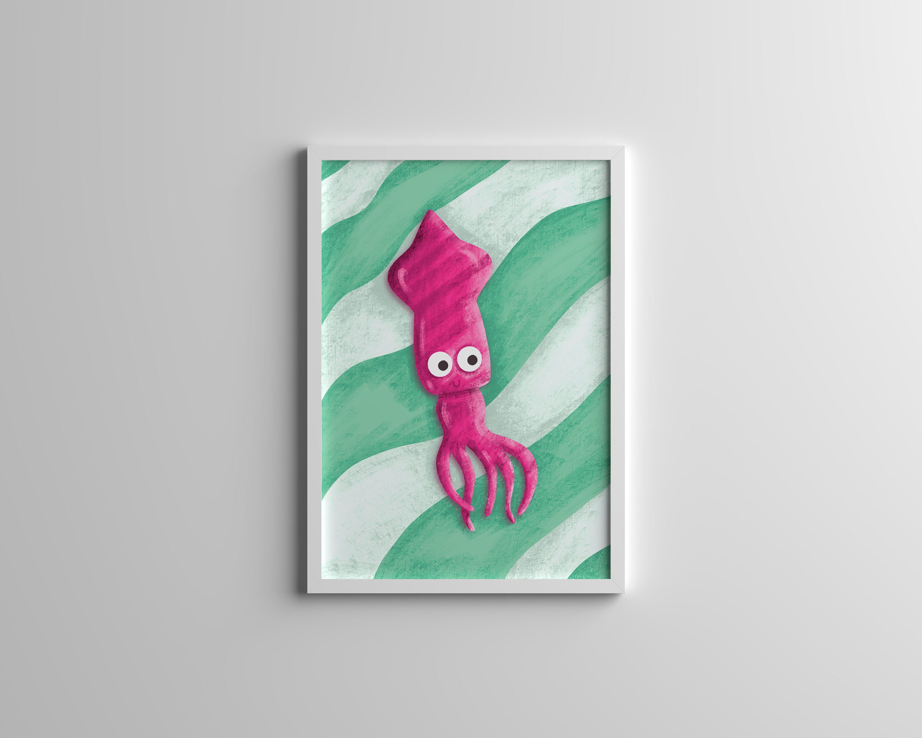 Impresión de calamar rosa A4 A3 / criaturas marinas / | Etsy