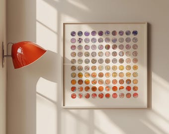 Frontier, Map Dot Original wall Art, Orange Red & Violet Ombre, 3d paper and wood Spot collage, Abstract geometric wall art