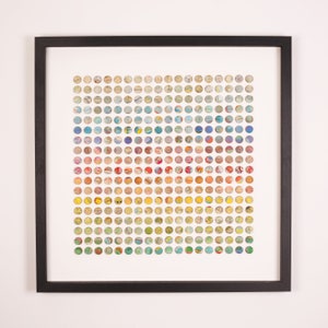 324 Mapa Rainbow Dots obra de arte original, Arte listo para colgar, Arte enmarcado, Arte de puntos 3D, Collage de paneles de papel y madera - Arte de pared geométrico abstracto