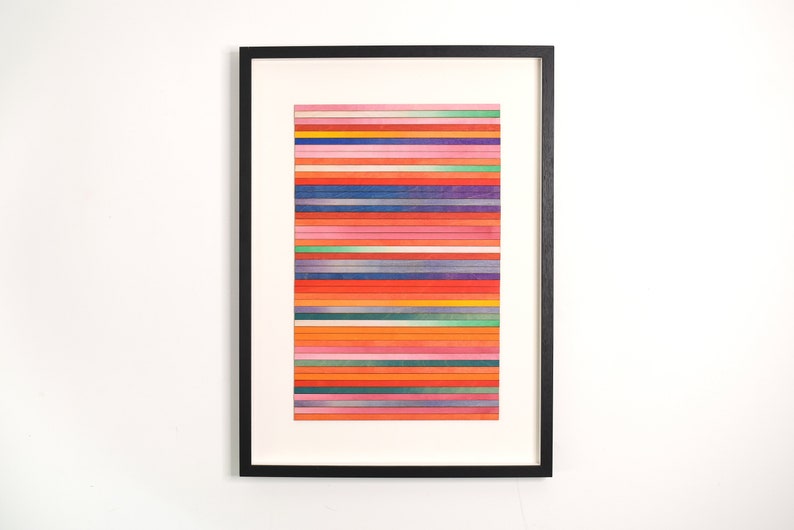 Original Art, Striped wall Art, Minimalist artwork, Large scale Painting, Blue & Orange Stripe Painting, Abstract Geometric 3D Artwork image 6