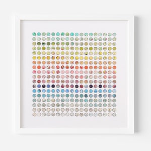 324 Mapa Rainbow Dots obra de arte original, Arte listo para colgar, Arte enmarcado, Arte de puntos 3D, Collage de paneles de papel y madera - Arte de pared geométrico abstracto