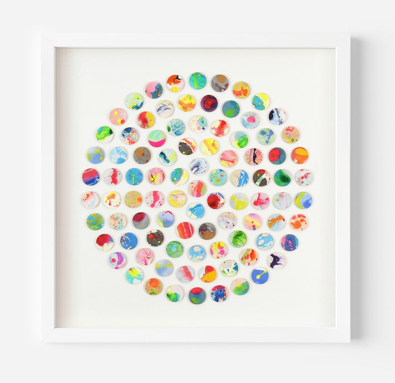 Original Abstract Marble Paper Dots Artwork, Brightly Coloured 3D Paper Collage, Geometric Art, Wall Art, Mixed Media Art, Home Decor Gift image 1