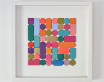 Abstract Colour Block 3D Collage Painting, Original Wall Art, Mixed Media Collage, 3D Collage, Brightly Coloured Abstract geometric Wall Art