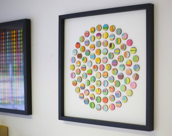 Original wall Art, Rainbow Dots original artwork, 3d paper and wood collage, Abstract geometric wall art, Wall Art decor, Framed Artwork