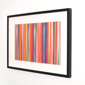 May include: Abstract art print with a framed image of vertical stripes in various colors, including red, orange, yellow, green, blue, purple, and pink.