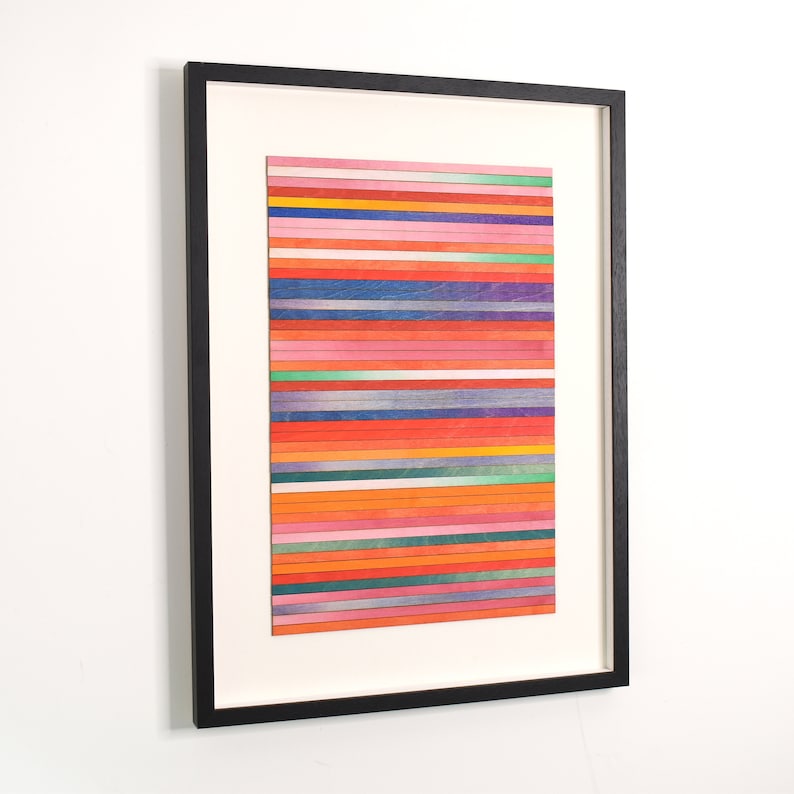 Original Art, Striped wall Art, Minimalist artwork, Large scale Painting, Blue & Orange Stripe Painting, Abstract Geometric 3D Artwork image 7