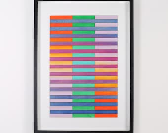 Abstract geometric Art Print, Atlanta Stripe Colour Study, Purple & Orange Stripe Painting Print, Wall Art Decor