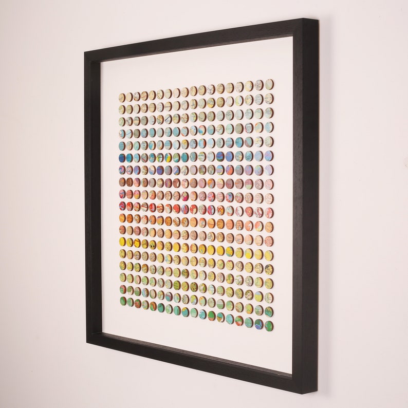 324 Map Rainbow Dots original artwork, Ready To Hang Art, Framed Art, 3d Dot Art, Paper & Wood Panel Collage Abstract Geometric Wall Art image 5
