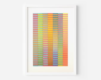 Original Abstract Geometric Gradient Stripe Wall Art,, Brightly Coloured Artwork Yellow Orange Stripes, Mixed Media Collage, Framed Art