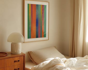 Original Wall Art, Striped Mixed Media Painting, Minimalist artwork, Blue & Orange Stripe Artwork, Abstract Geometric 3D Artwork
