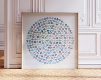 Violet Skies Original 3D Circular Dots Collage, Original Landscape Art, Mixed Media Paper Collage, Mountains & Sky Artwork