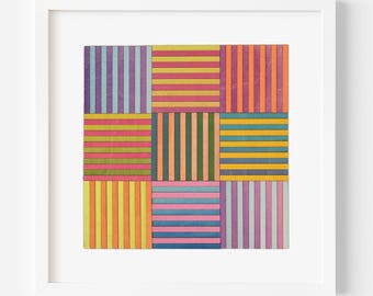 Original Stripe Painting, 50cm Framed Abstract Wall Art, Colour Study, Mixed Media Collage, Ready To Hang Wall Art