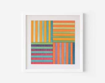 Barcelona, Abstract Geometric, Block colour 3D wood collage Painting, Ready to Hang