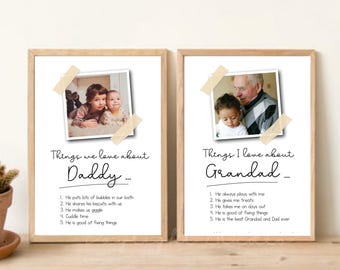 Lámina personalizada para el Día del Padre con la frase "Cosas que amamos" / Regalo fotográfico personalizado para mamá, abuela o abuelo / Recuerdo de los hijos / Regalo sentimental para papá