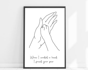 Paw and hand wall print, dog and human line drawing, pet portrait art, dog lover gift, minimalist print, remembrance quote saying, mum gift