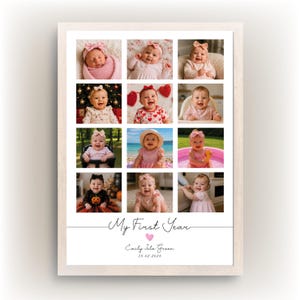 Personalised 1st birthday gift. My first year photo collage print. Baby keepsake 12 month memories. 1 year present boy girl. First birthday image 4