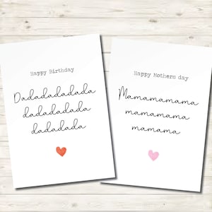 Dada birthday day card from baby / toddler. Sentimental mummy card. Personalised dad mama keepsake card son daughter. Funny Dadadada nana