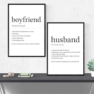 Personalised boyfriend present, husband dictionary definition meaning wall print. Funny, romantic birthday gifts for him. Wedding anniversay