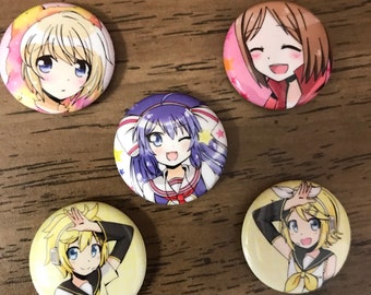 Vocaloid 1" Buttons (2nd Set): Rin, Len, Meiko, Una, Yuu