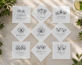 Guardanapos de coquetel personalizados para casamento com tema de animais de estimação - Retrato personalizado de cães e gatos a partir de foto - Animais únicos - Artigos para festa de casamento com tema animal