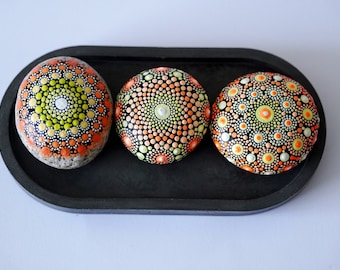 Yellow and orange mandala stones 3 pieces