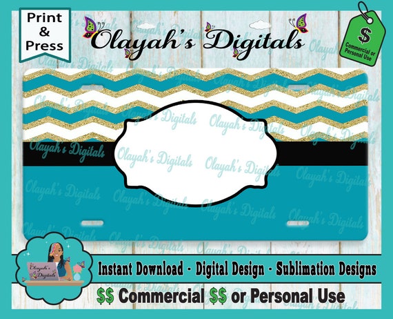 blue and gold license plate template sublimation etsy