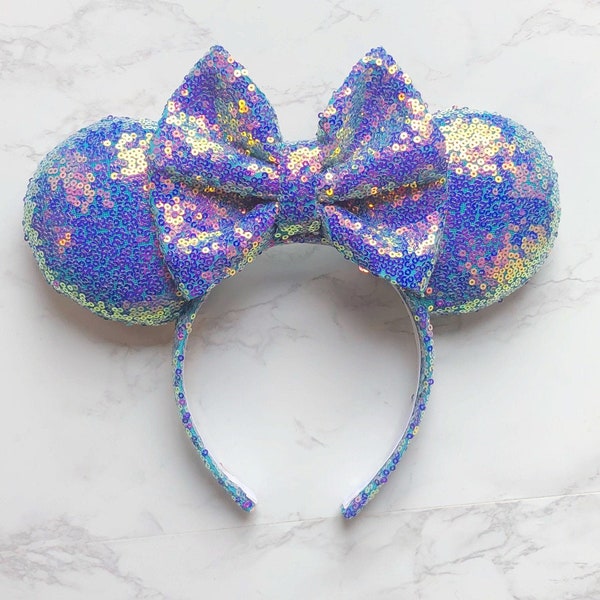 Blue Iridescent Sequin Minnie Ears, Mickey Ears, Disney Ears