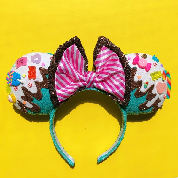 Vanellope Wreck It Ralph Ears, Vanellope Von Schweetz Inspired Minnie Mouse Ears for Disney, Mickey Ears, Candy Ice Cream Drip Ears