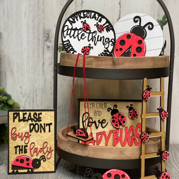 Ladybug Tiered Tray| Ladybug Tiered Tray Decor| Tiered Tray Set| Ladybug| Farmhouse| Farmhouse Decor| Spring Decor| Home Decor|| HJRustic