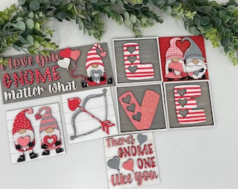 Gnome Tile Set| Gnome Valentine's Day Decor| Valentine's Day Tiered Tray| Valentine's Day Tile Insert| Tile Insert| Ladder Tile Insert|Luck|