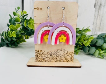 Spring Pink Rainbow Earrings| Easter Earrings| Easter Jewelry|Spring Rainbow|Floral Earrings|Boho Jewelry|Spring Jewelry| Daisy Earring