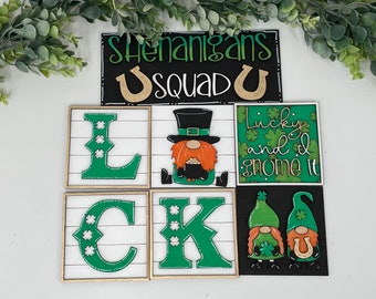 Gnome Tile Set| Gnome St Patricks Day Decor| St Patricks Day Tiered Tray| St Patricks Day Tile Insert| Tile Insert| Ladder Tile Insert|Luck|