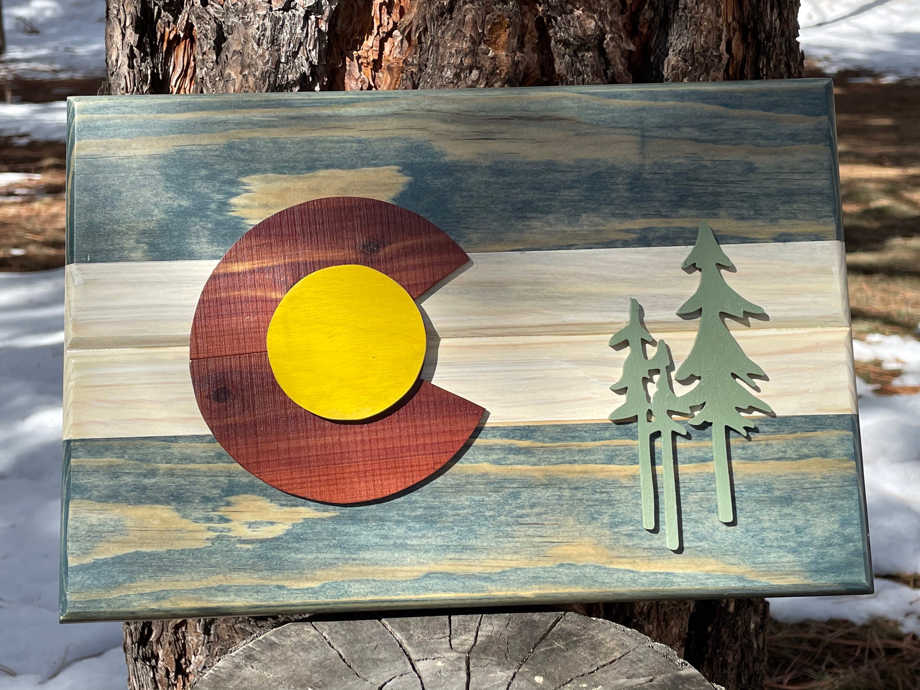 Beautiful wood Colorado Flag with trees Etsy