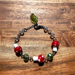 Mushroom bead charm bracelet