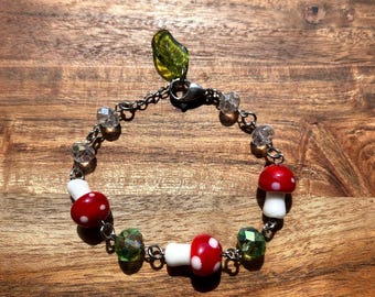 Mushroom bead charm bracelet