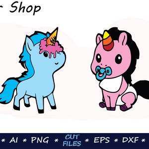 Unicorns SVG, 2 Cute Baby Unicorn SVG, Silhouette Cut Files, Cricut Cut Files, SVG Files