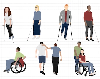 Flat Vector People Illustration - Pack of 7 - Disabilities, Handicap