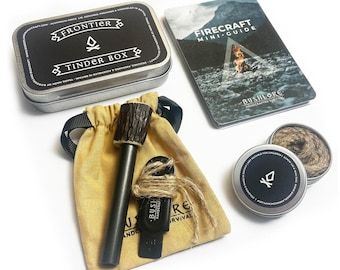 Firesteel Ferro Rod Tin Kit - Antler Ferrocerium & Striker, Bushcraft, Fire Starting, Traditional Handmade Gift - Made in Britain