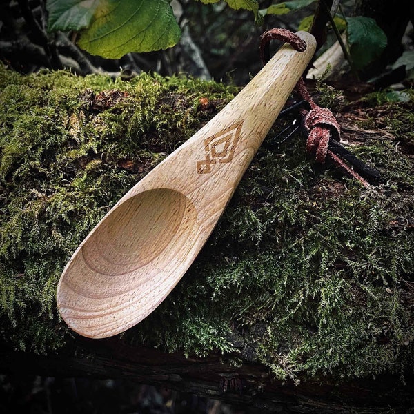 Wooden Spoon | Natural Hand Carved Woodcraft Utensil | Bushcraft, Camping, Survival, Traditional | Camp Kitchen