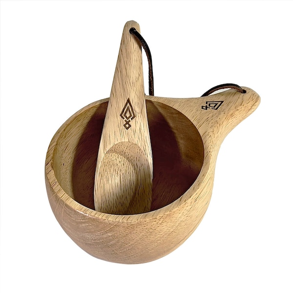 Kuksa Wooden Mug Cup and Spoon | Natural Woodcraft Traditional Drinking Vessel & Utensil | Bushcraft, Camping, Survival