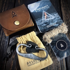 フリント＆スチール ストライカー ミニレザーポケットキット - 火起こし、ブッシュクラフト、伝統的なEDC、ギフト