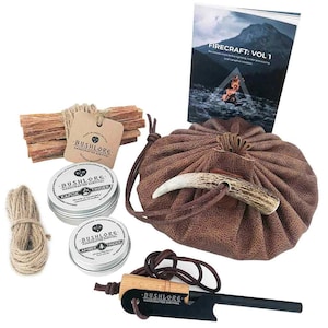 Leather Tinder Pouch Large Natural, Handmade Fire Starting Bushcraft, Survival, Outdoor & Camping Gift Set, Master Edition - Made in England