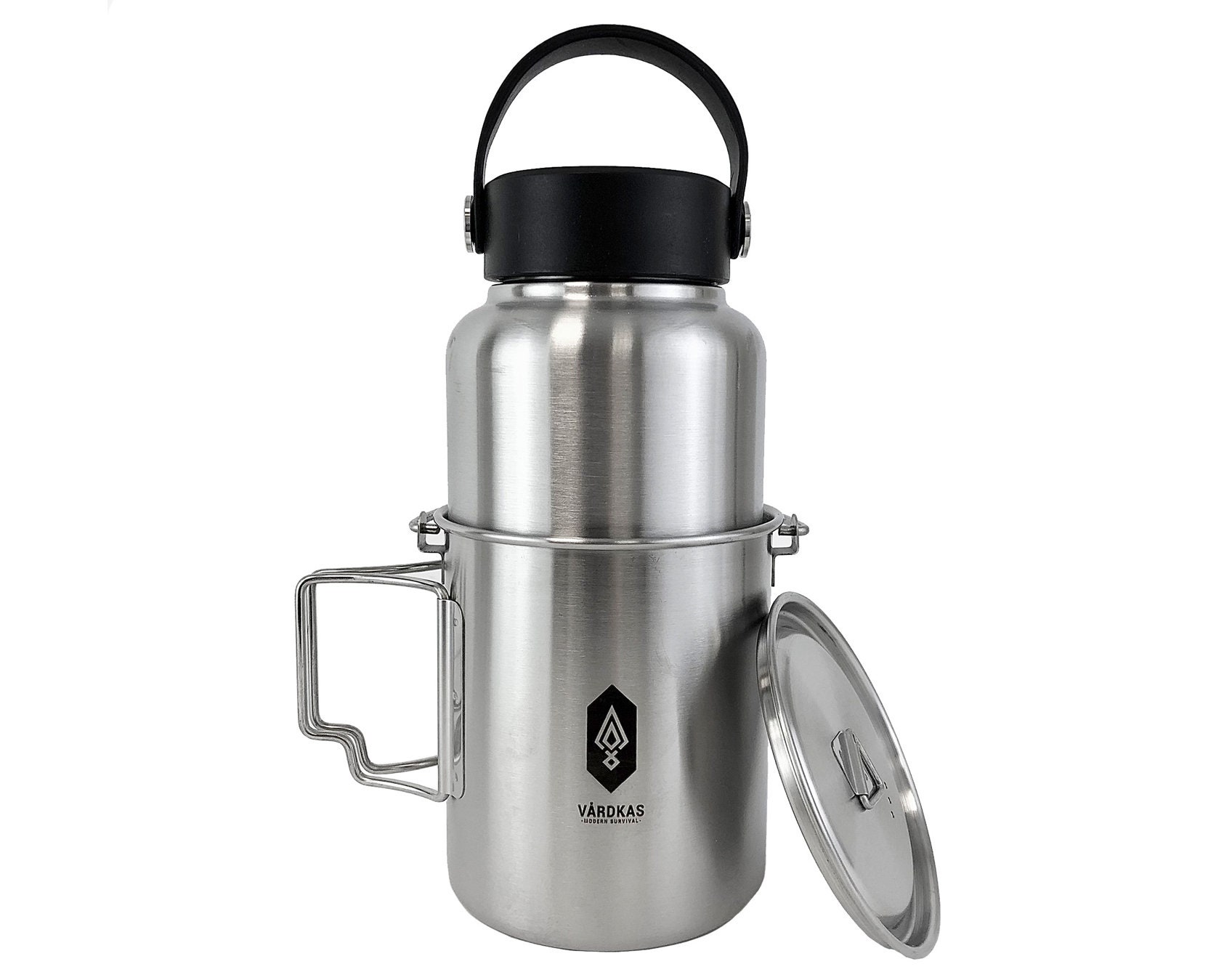 Stainless Steel Wide Mouth Nesting Canteen Flask, Single Wall Water Bottle,  Boiling Pot, Bushcraft, Survival, EDC & Camping 