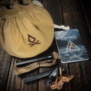 Bushcraft Fire Lighting Pouch Kit Bundle - Ferro Rod fire lighting, Slow Match & Bellow, Fire Lighting Guide - Kit 3
