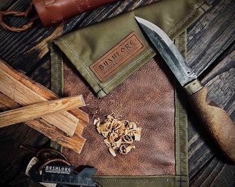 Waxed Canvas & Leather Work Mat, Tinder Prep Pad, Bushcraft Camping