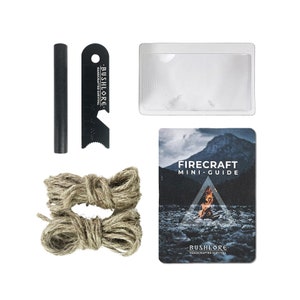 Bushcraft Fire Lighting Kit Bundle - Ferro Rod fire lighting, Slow Match & Bellow, Fire Lighting Guide - Kit 1