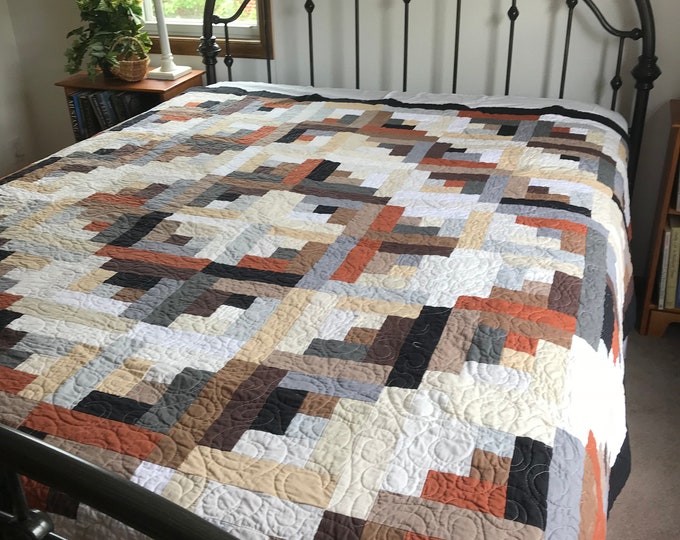 Earth Tone Modern Traditional Log Cabin Queen Quilt Etsy