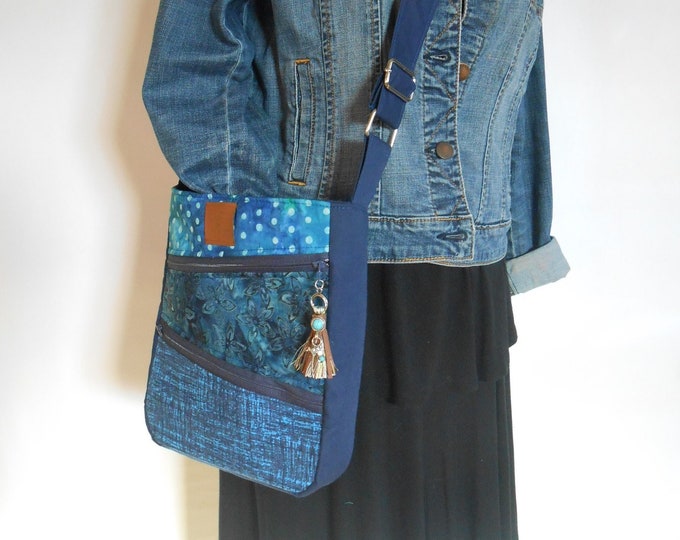 Boho Crossbody Bag, Lightweight Purse, Messenger Bag, Blue Batik ...