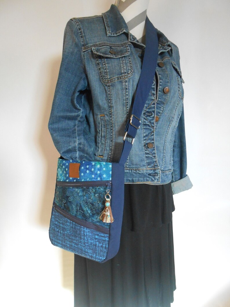 Boho Crossbody Bag, Lightweight Purse, Messenger Bag, Blue Batik